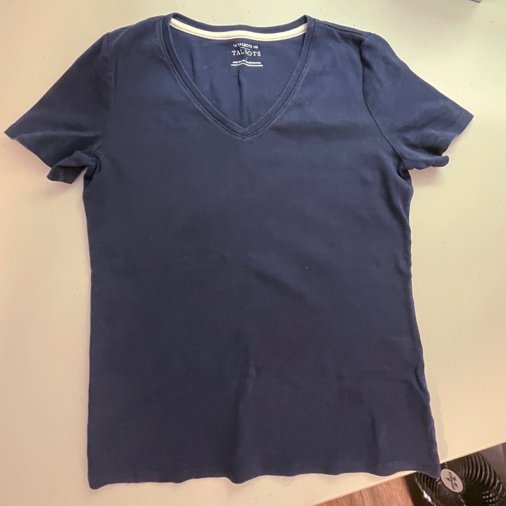 Talbots V Neck Tee Shirt-Women's Small Navy Blue
